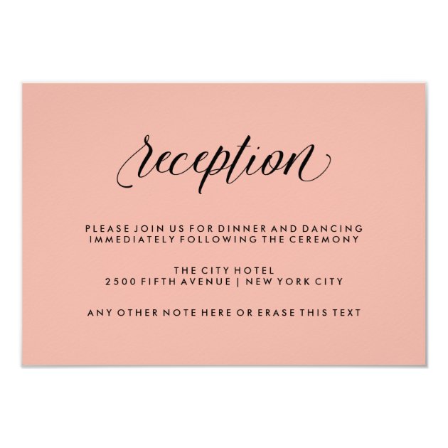 Rose Pink With Black Calligraphy Wedding Reception Card