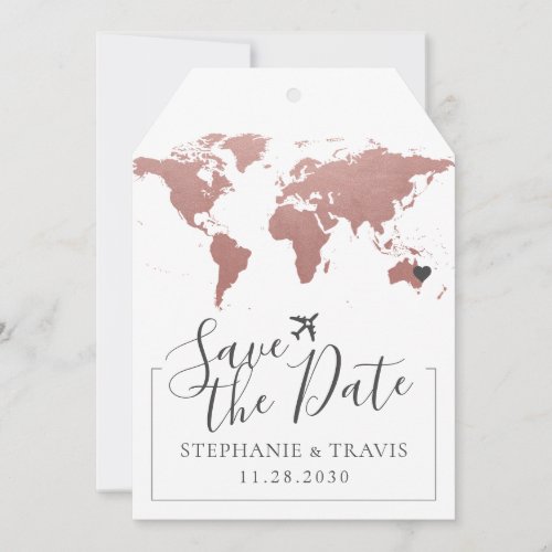 Rose Pink World Map Luggage Tag Save the Date