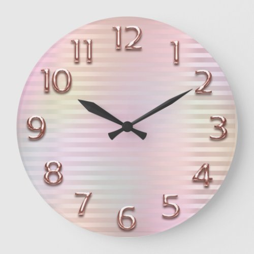Rose Pinnk Arabic Number Strokes  Blush Holograph Large Clock