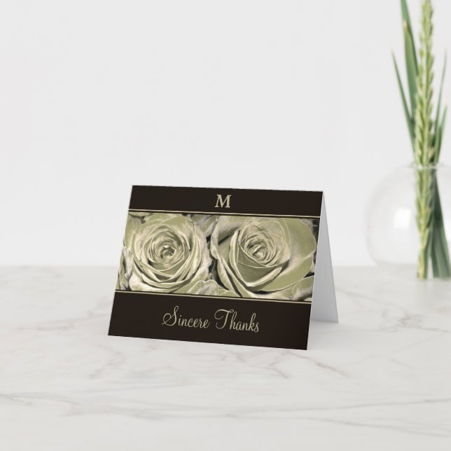 Rose Platinum Monogram Thank You Card (Front)