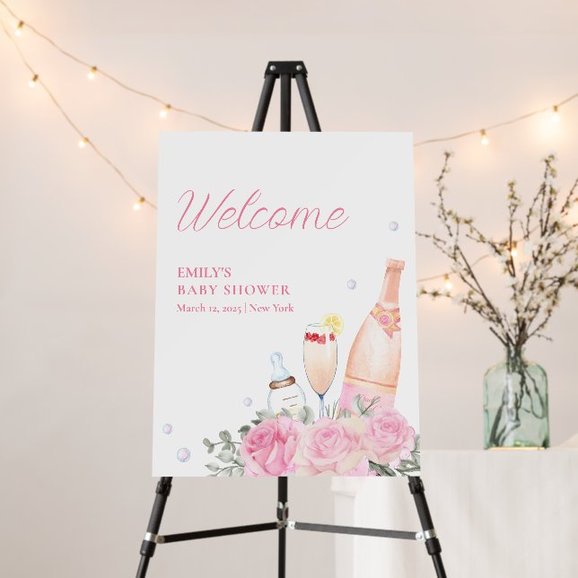 Rose Poppin Champagne Baby Shower Welcome Sign  (In Situ (Stand))