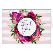 Rose & Poppy Floral Bouquet w/ Pink Stripes Thanks (Front Horizontal)