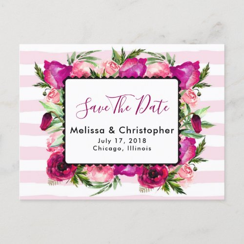 Rose  Poppy Floral Bouquet Wedding Save The Date Announcement Postcard