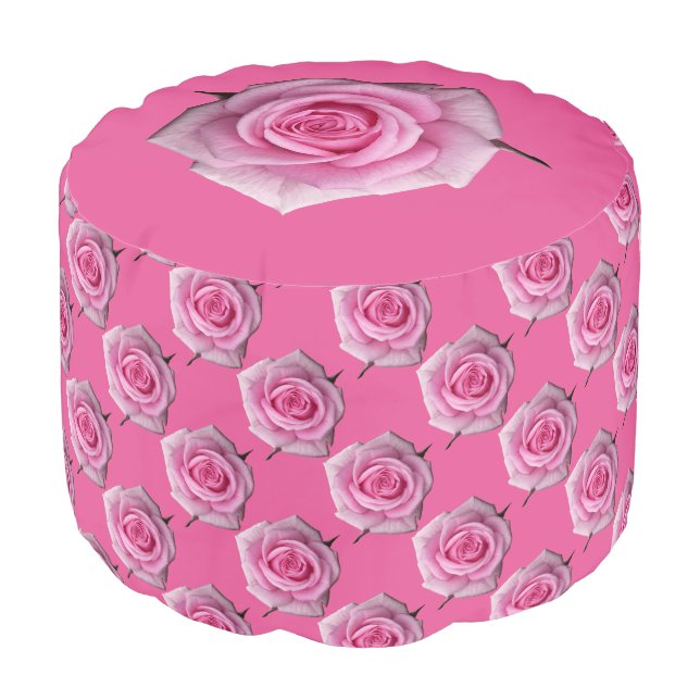 Rose Pouf Ottoman Pink Rose Pillow Footstool (Angled Front)