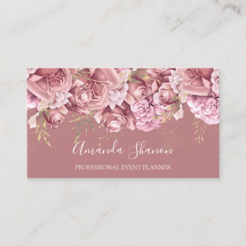 Rose Powder Flower Gold Event Planner QRCODE   Business Card