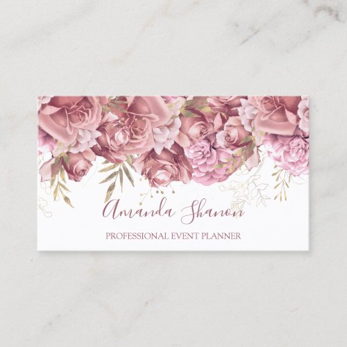 Rose Powder Flower White Event Planner QRCODE  Business Card