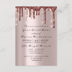 Rose Powder Sparkly Glitter Drips Bridal Shower Invitation