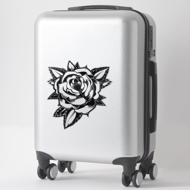 Rose Power Approved – Black & White Tattoo Sticker (Suitcase)