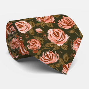 Rose Print Engagement Autumn Wedding Neck Tie
