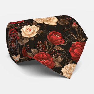 Rose Print Engagement Autumn Wedding Neck Tie