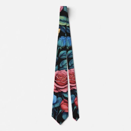 Rose print neck tie