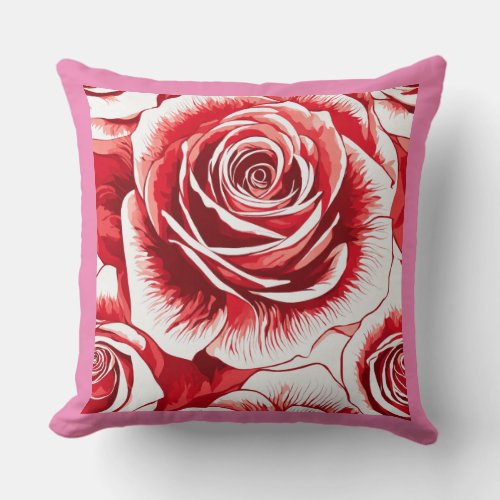 Rose print on pink Throw Pillow