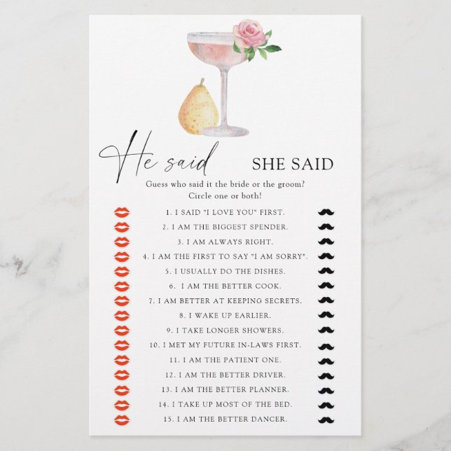 Rose Prosecco - He said she said bridal shower (Front)