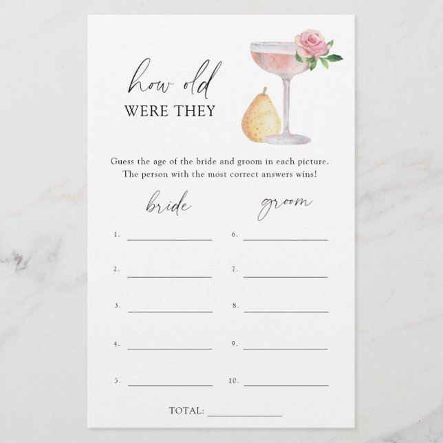 Rose Prosecco - How old were they bridal game (Front)