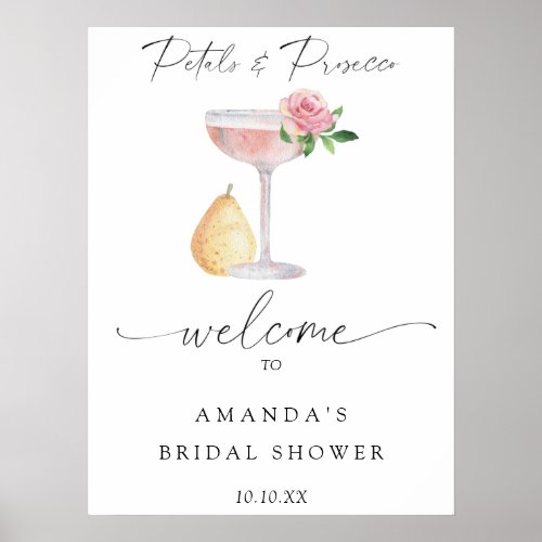 Rose prosecco welcome bridal shower party poster