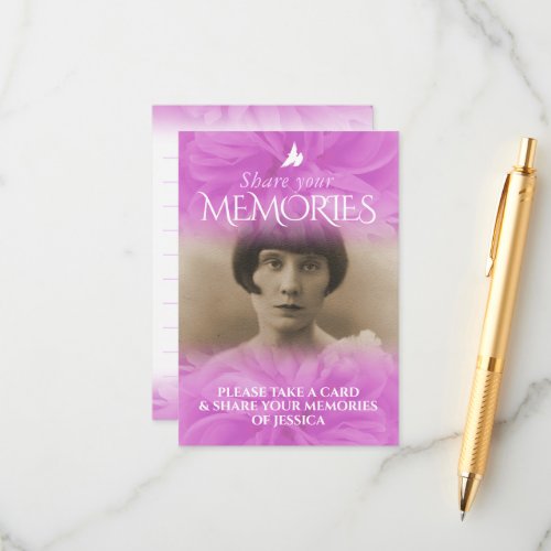 Rose purple pink funeral share your memories card