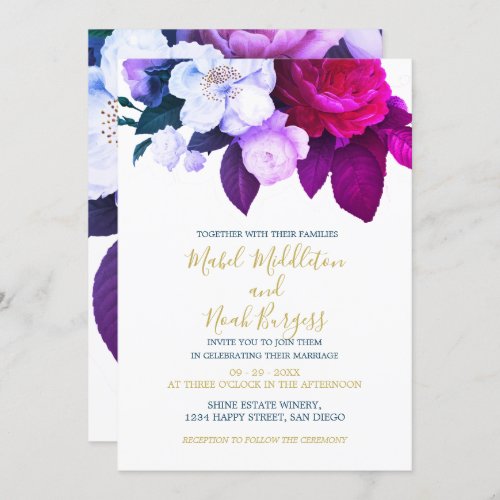 Rose Purple Plum Burgundy Elegant Wedding  Invitation