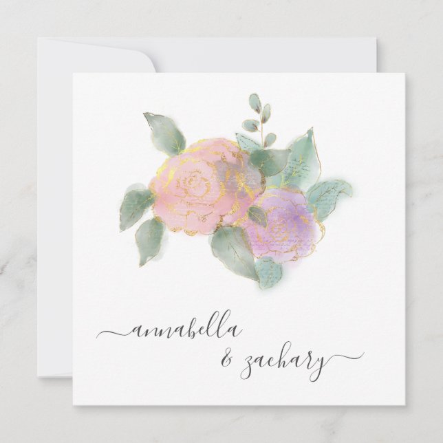 *~* ROSE QR RSVP Gold Glitter -  AR12 Wedding Invi Invitation (Front)