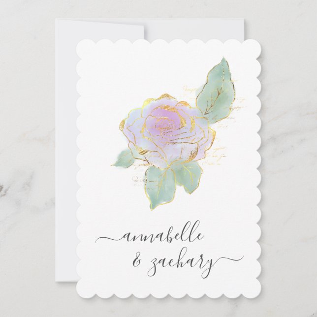 *~* ROSE QR SIMPLE RSVP Gold AR12 Wedding Invitati Invitation (Front)