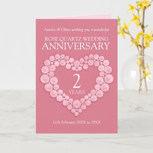 Rose Quartz 2nd wedding anniversary pink heart  Card