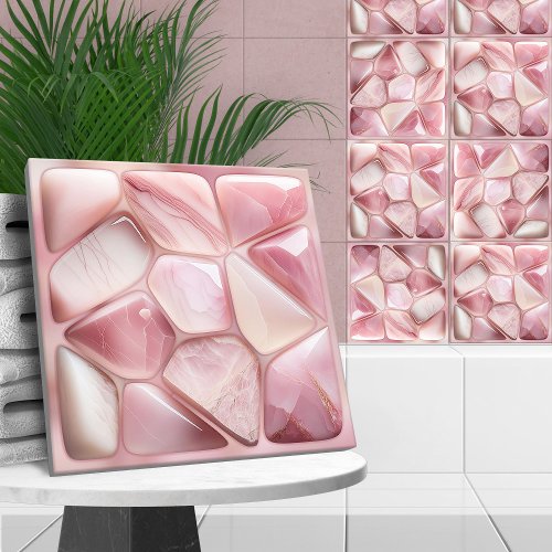 Rose quartz Abstract Cellular Art Ceramic Tile