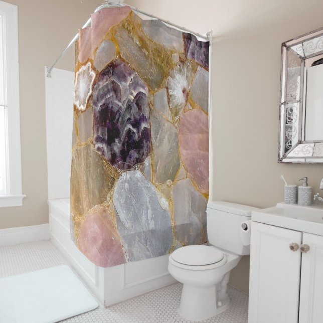 Rose Quartz Amethyst Geode Shower Curtain (In Situ)