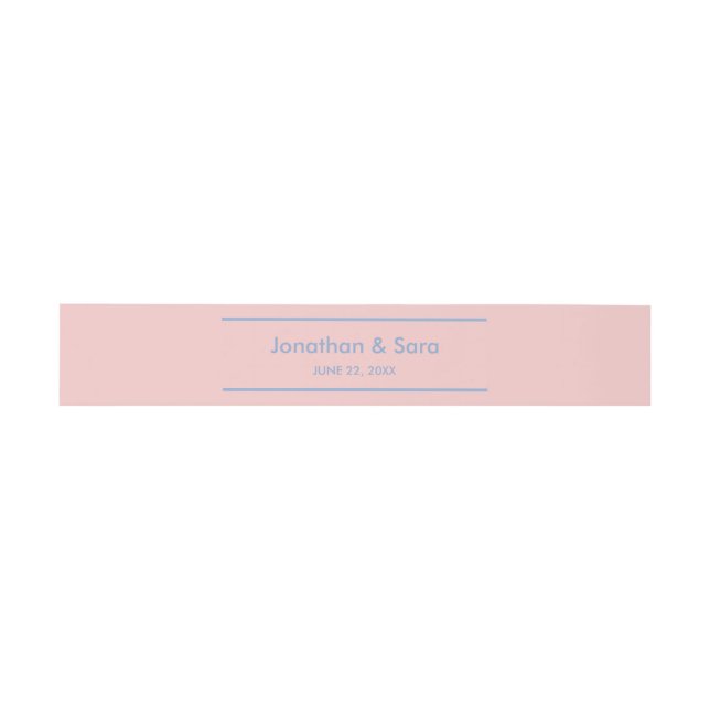 Rose Quartz and Blue, Elegant Personalized Wedding Invitation Belly Band (Flat)