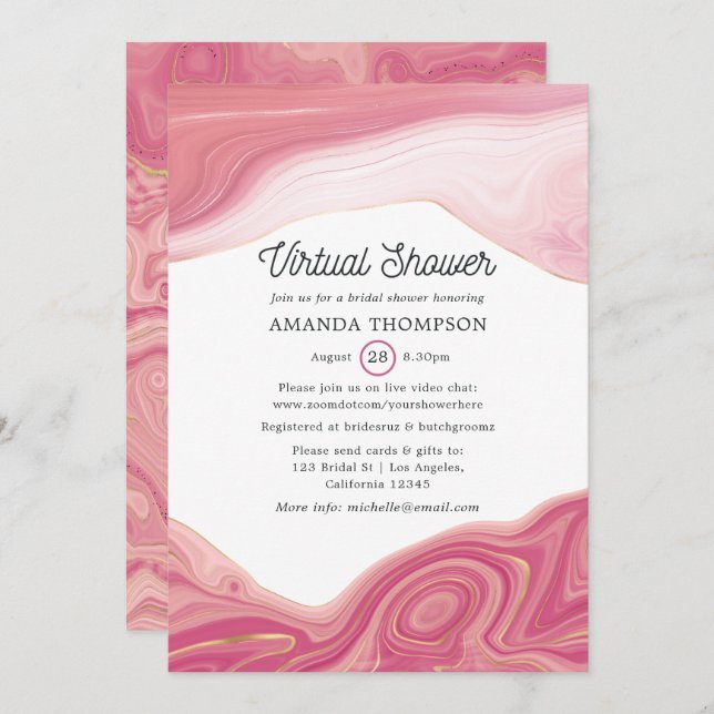 Rose Quartz and Blush Strata Virtual Shower Invitation (Front/Back)