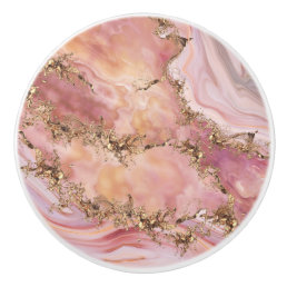 Rose quartz and pastel pink marble ceramic knob