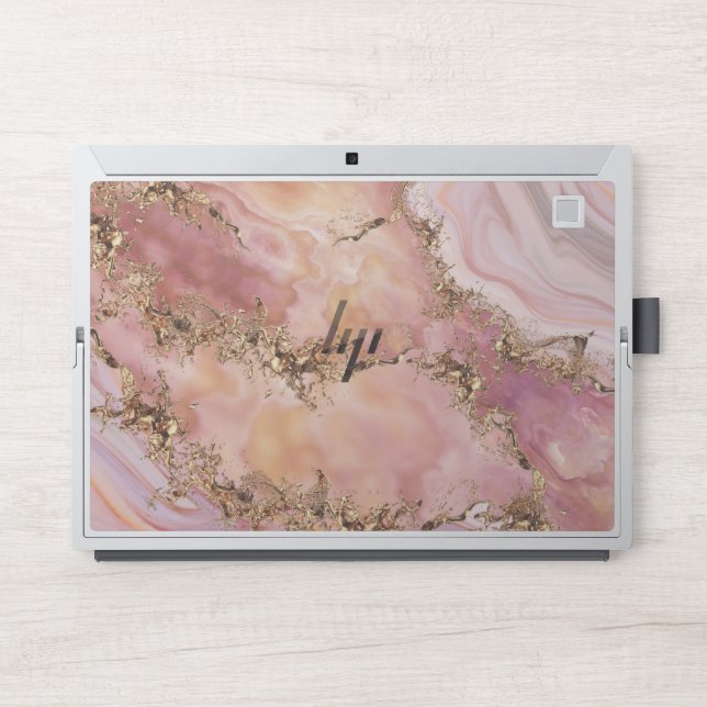 Rose quartz and pastel pink marble HP laptop skin (Front)