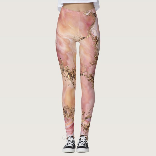 Rose quartz and pastel pink marble leggings (Front)