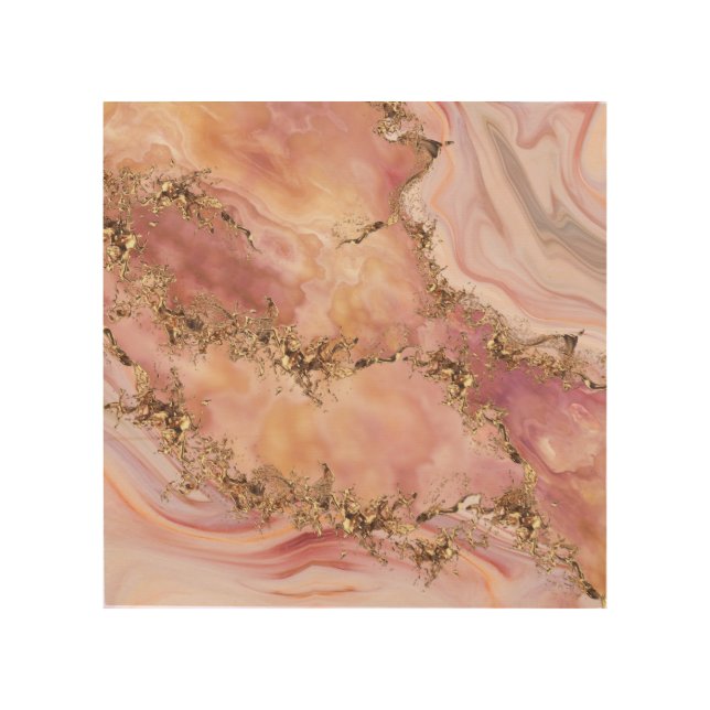 Rose quartz and pastel pink marble wood wall art (Front)
