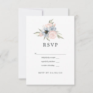 Rose Quartz and Serenity Blue Floral Wedding RSVP Card