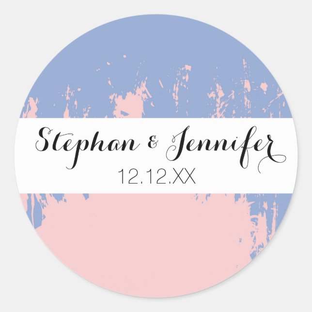 Rose Quartz and Serenity Blue Paint Strokes Classic Round Sticker (Front)