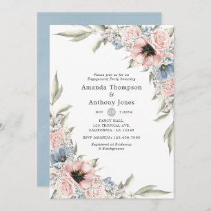 Rose Quartz and Serenity Floral Engagement Party Invitation