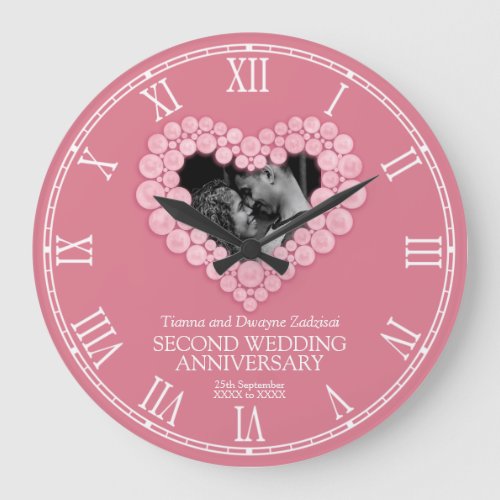 Rose quartz beaded heart pink wedding anniversary large clock