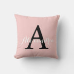 Rose Quartz Blush Baby Pink Solid Color Monogram Throw Pillow at Zazzle