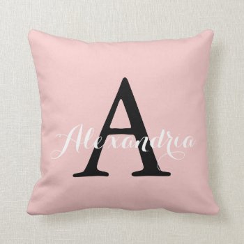 Rose Quartz Blush Baby Pink Solid Color Monogram Throw Pillow by color_words at Zazzle