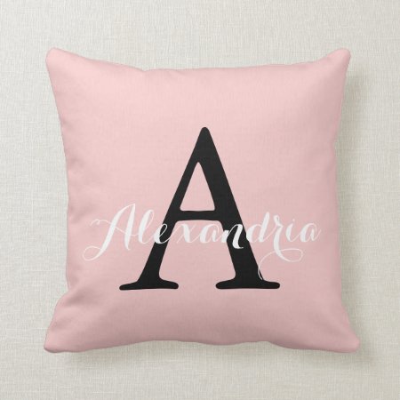 Rose Quartz Blush Baby Pink Solid Color Monogram Throw Pillow