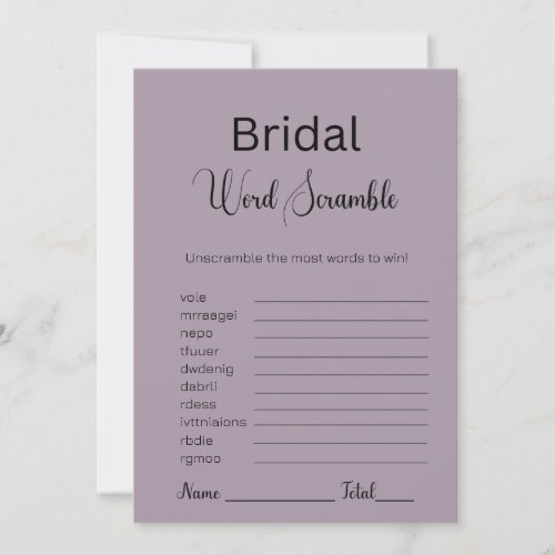 Rose Quartz Bridal Word Scramble Game Invitation