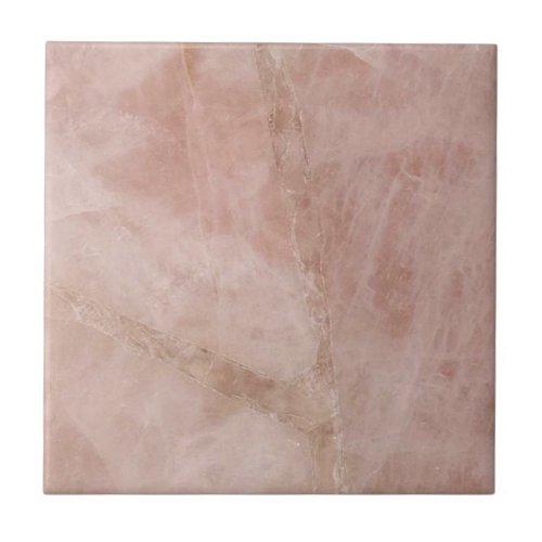 Rose Quartz Crystal Gemstone Pink Marble Print Ceramic Tile