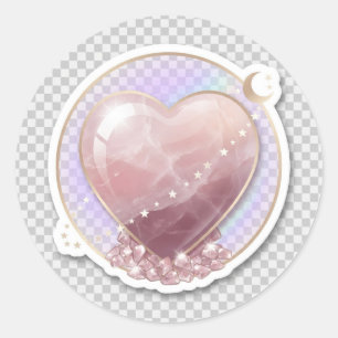 Rose Quartz Crystal Heart Celestial Sticker Moon