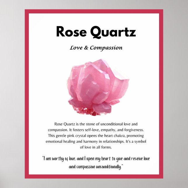 Rose Quartz Crystal Meaning Card Poster (Front)