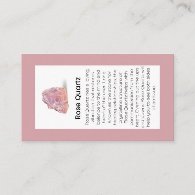 Rose Quartz Crystal Meaning Jewelry Display Card (Front)