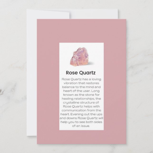 Rose Quartz Crystal Meaning Jewelry Display Card (Front)
