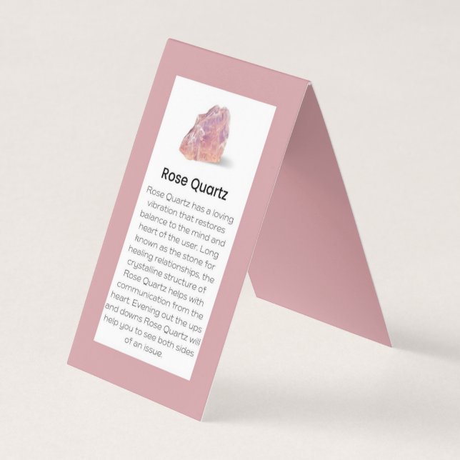 Rose Quartz Crystal Meaning Jewelry Display Card (Front)