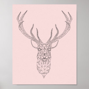 Rose Quartz Deer Geometric Poster -customize color