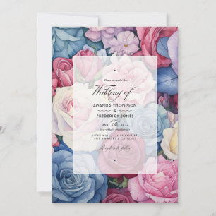Rose Quartz, Dusty Blue, Pink and Cream Wedding Invitation