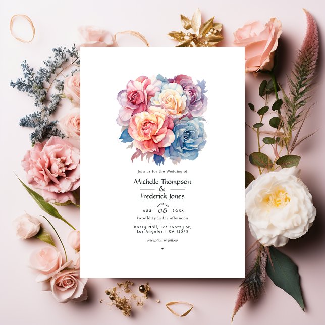 Rose Quartz, Dusty Blue, Pink and Cream Wedding Invitation (Creator Uploaded)