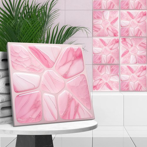 Rose quartz Flower Abstract Cellular Art Ceramic Tile